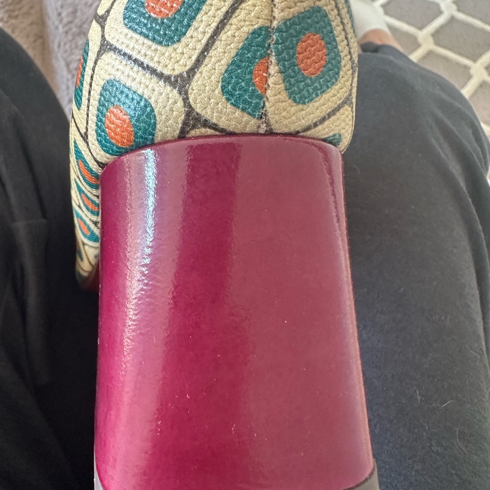 Chie Mihara Geometric Patterned Heels - Green and Red - Picture 4 of 11